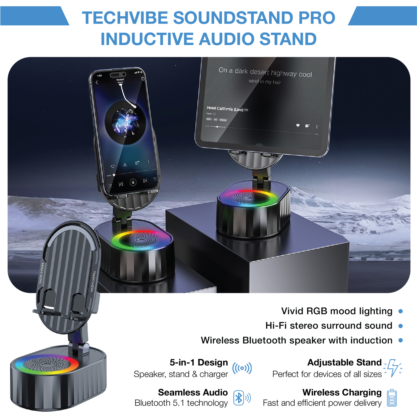TechVibee SoundStand Pro - Bluetooth Speaker & Stand K009